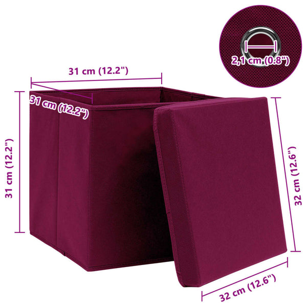 Aufbewahrungsboxen mit Deckeln 10 Stk. Dunkelrot 32x32x32cm