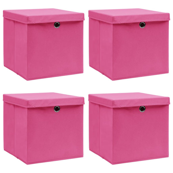 Aufbewahrungsboxen mit Deckeln 4 Stk. Rosa 32x32x32 cm Stoff