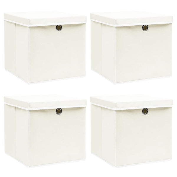 Aufbewahrungsboxen mit Deckeln 4 Stk. Weiß 32x32x32 cm Stoff