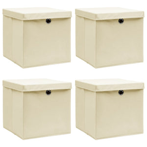 Aufbewahrungsboxen mit Deckel 4 Stk. Creme 32x32x32 cm Stoff