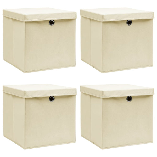 Aufbewahrungsboxen mit Deckel 4 Stk. Creme 32x32x32 cm Stoff