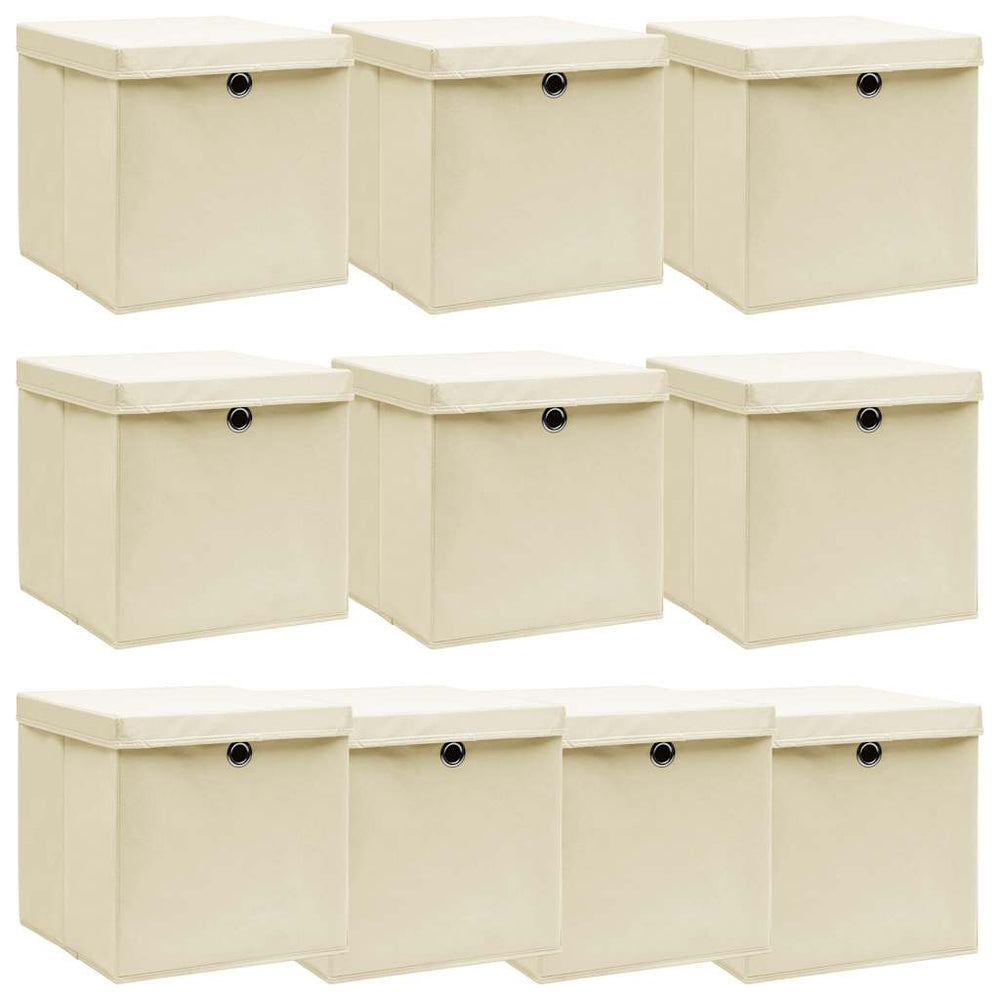 Aufbewahrungsboxen mit Deckel 10 Stk. Creme 32x32x32 cm Stoff