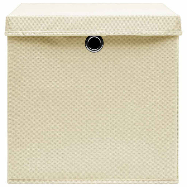 Aufbewahrungsboxen mit Deckel 10 Stk. Creme 32x32x32 cm Stoff