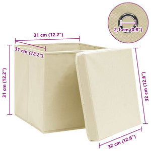 Aufbewahrungsboxen mit Deckel 10 Stk. Creme 32x32x32 cm Stoff