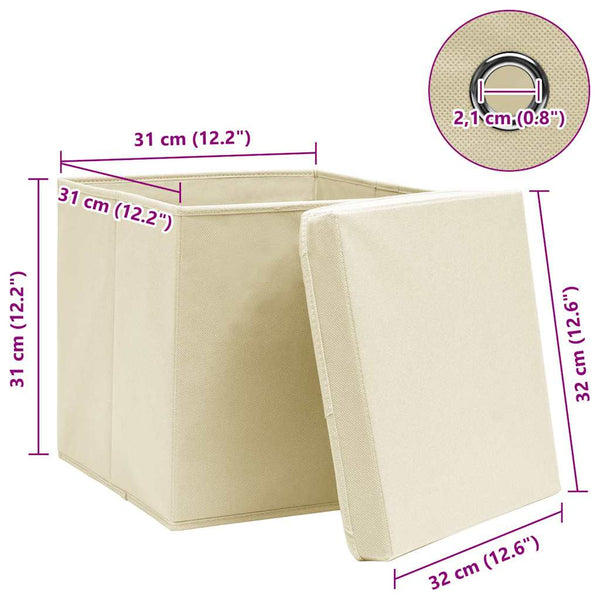 Aufbewahrungsboxen mit Deckel 10 Stk. Creme 32x32x32 cm Stoff