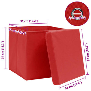 Aufbewahrungsboxen mit Deckeln 4 Stk. Rot 32x32x32 cm Stoff