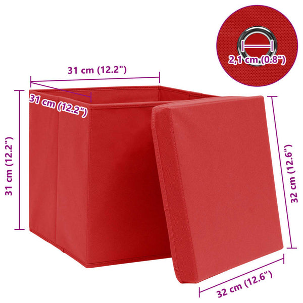 Aufbewahrungsboxen mit Deckeln 4 Stk. Rot 32x32x32 cm Stoff