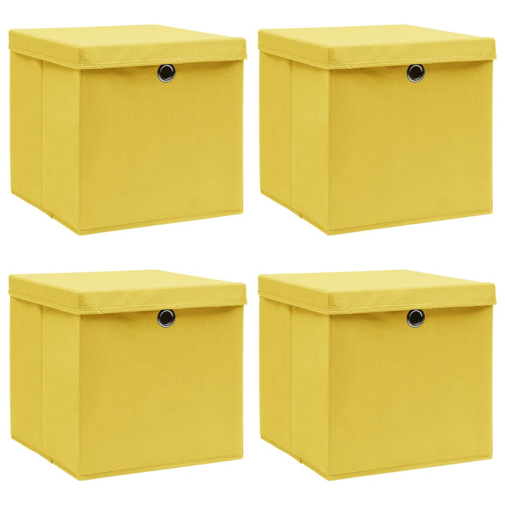 Aufbewahrungsboxen mit Deckeln 4 Stk. Gelb 32x32x32 cm Stoff