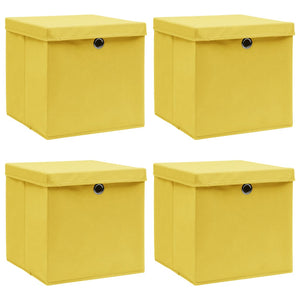 Aufbewahrungsboxen mit Deckeln 4 Stk. Gelb 32x32x32 cm Stoff