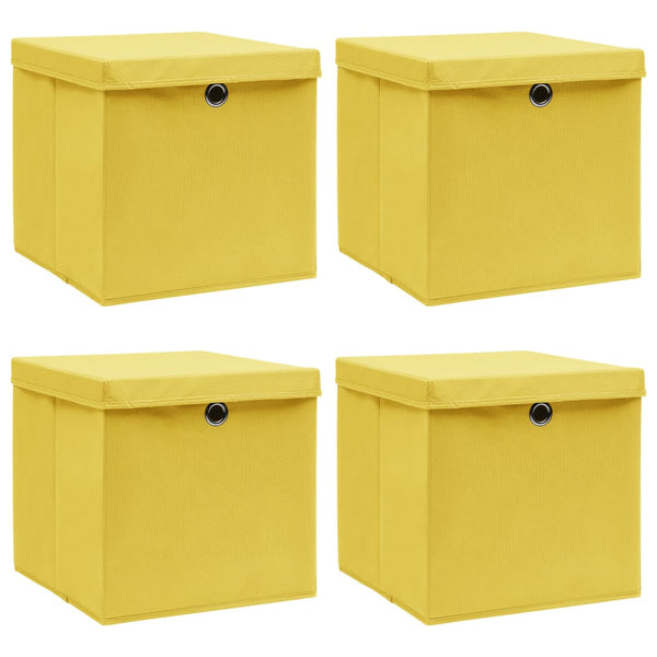 Aufbewahrungsboxen mit Deckeln 4 Stk. Gelb 32x32x32 cm Stoff