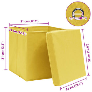Aufbewahrungsboxen mit Deckeln 4 Stk. Gelb 32x32x32 cm Stoff