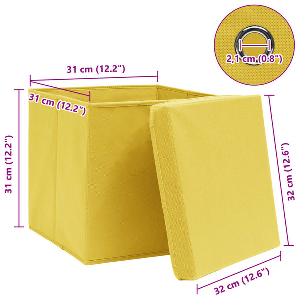 Aufbewahrungsboxen mit Deckeln 4 Stk. Gelb 32x32x32 cm Stoff