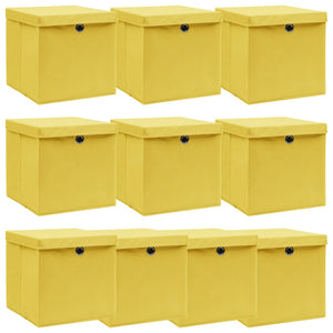 Aufbewahrungsboxen mit Deckeln 10 Stk. Gelb 32x32x32 cm Stoff