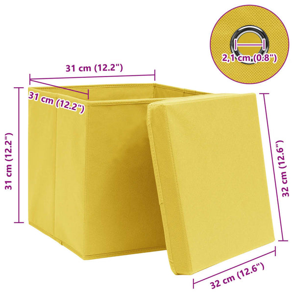 Aufbewahrungsboxen mit Deckeln 10 Stk. Gelb 32x32x32 cm Stoff