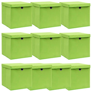 Aufbewahrungsboxen mit Deckeln 10 Stk. Grün 32x32x32 cm Stoff