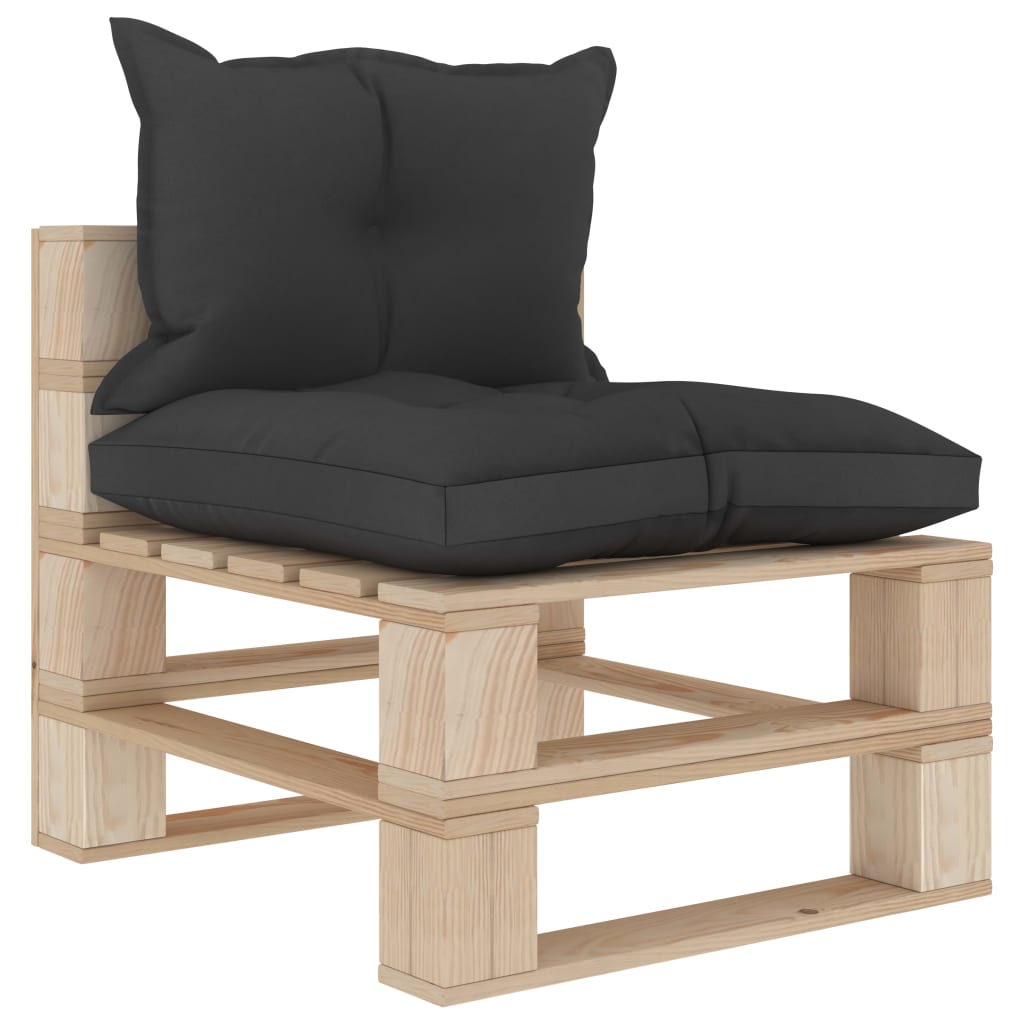 Garten-Paletten-Mittelsofa mit Kissen in Schwarz Holz
