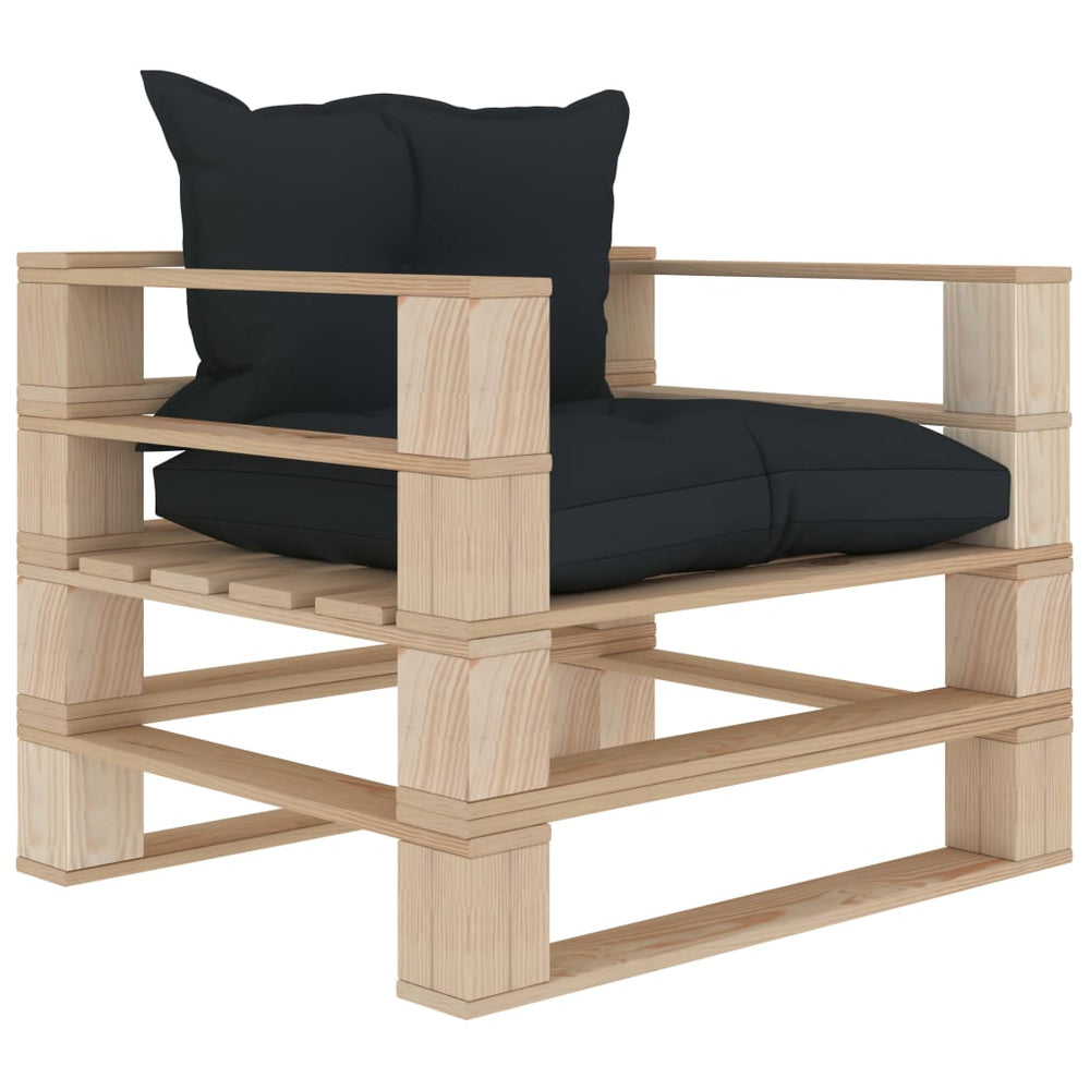Garten-Palettensofa mit Kissen in Anthrazit Holz
