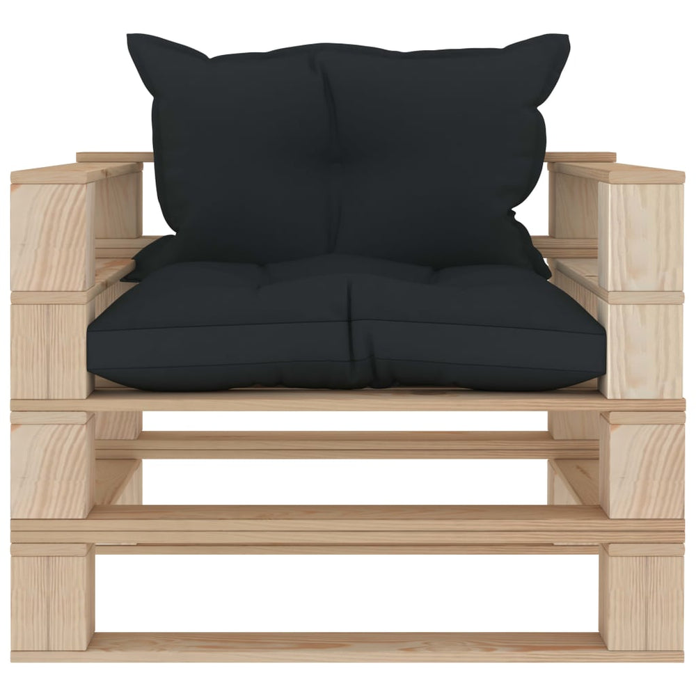 Garten-Palettensofa mit Kissen in Anthrazit Holz