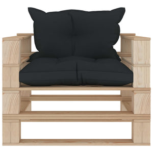 Garten-Palettensofa mit Kissen in Anthrazit Holz