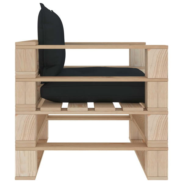 Garten-Palettensofa mit Kissen in Anthrazit Holz
