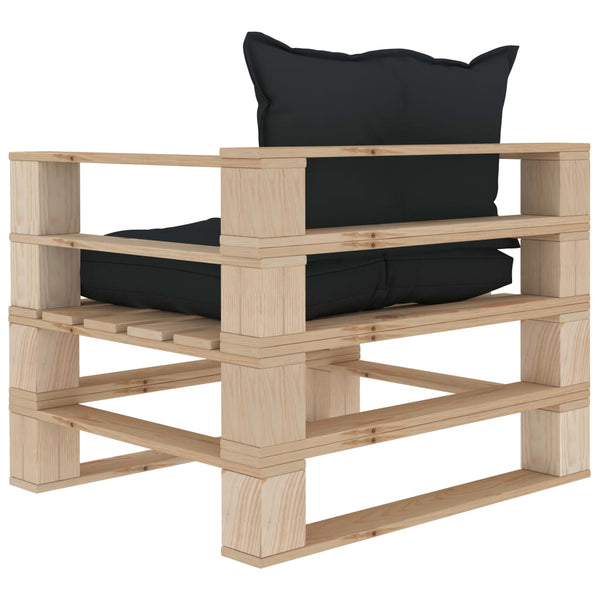 Garten-Palettensofa mit Kissen in Anthrazit Holz