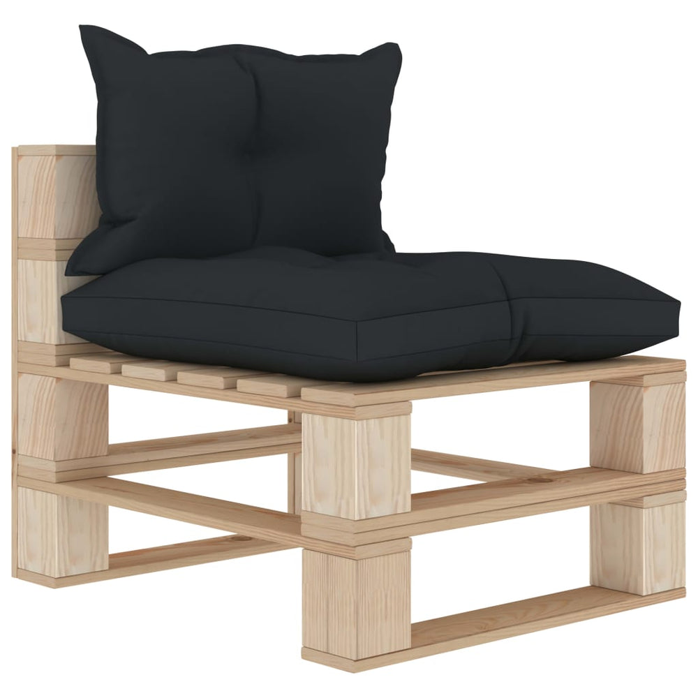Garten-Paletten-Mittelsofa mit Kissen in Anthrazit Holz