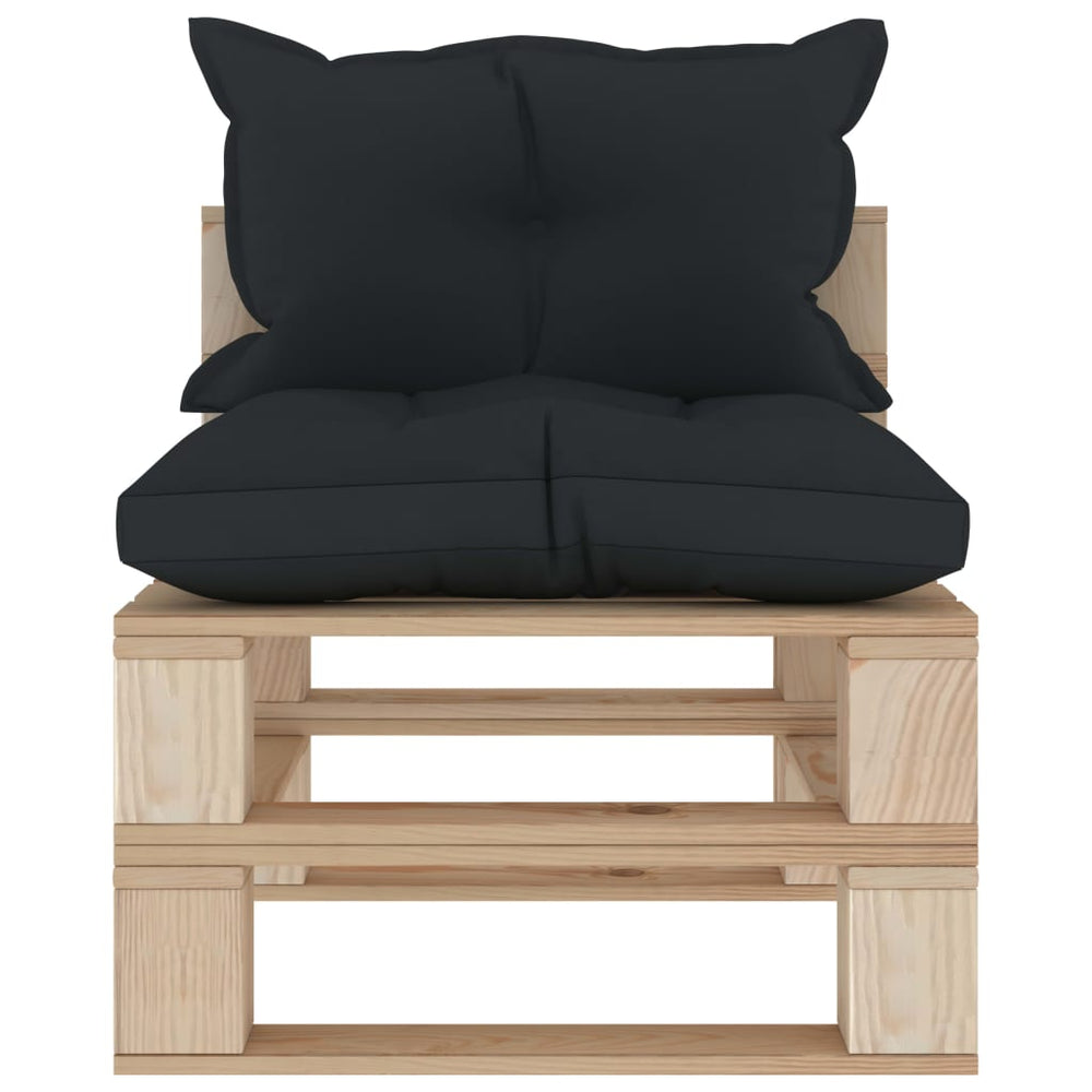 Garten-Paletten-Mittelsofa mit Kissen in Anthrazit Holz