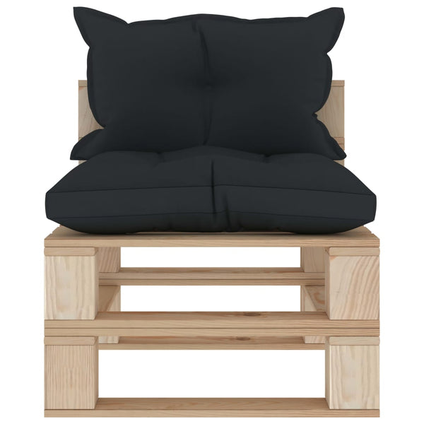 Garten-Paletten-Mittelsofa mit Kissen in Anthrazit Holz