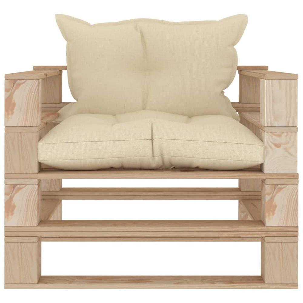 Garten-Palettensofa mit Kissen in Creme Holz