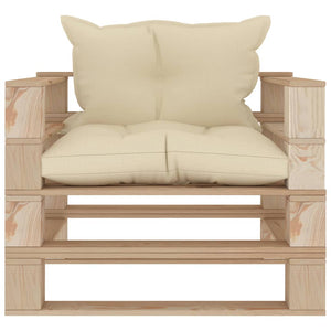 Garten-Palettensofa mit Kissen in Creme Holz