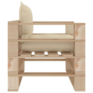Garten-Palettensofa mit Kissen in Creme Holz