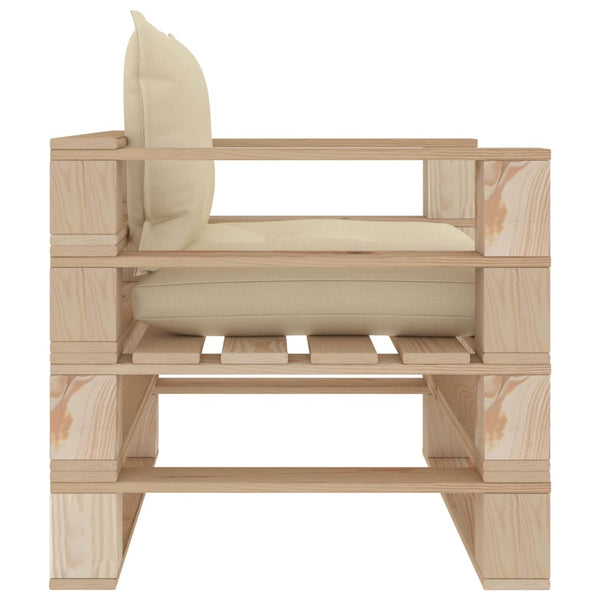 Garten-Palettensofa mit Kissen in Creme Holz