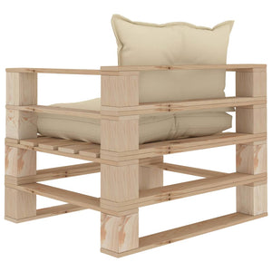 Garten-Palettensofa mit Kissen in Creme Holz