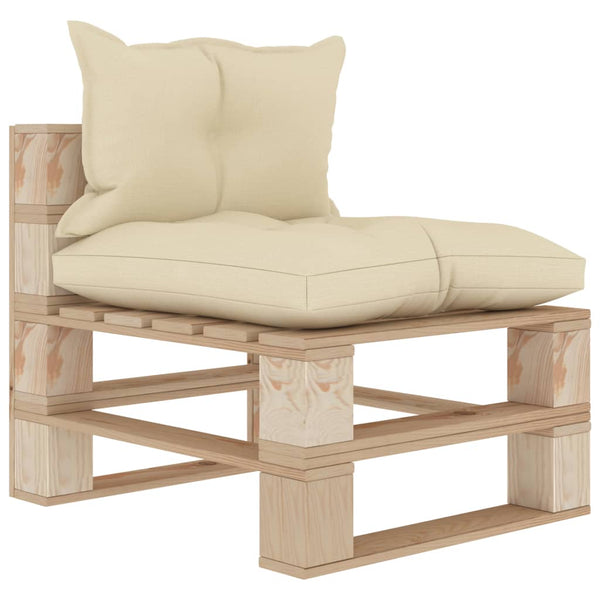 Garten-Paletten-Mittelsofa mit Kissen in Creme Holz