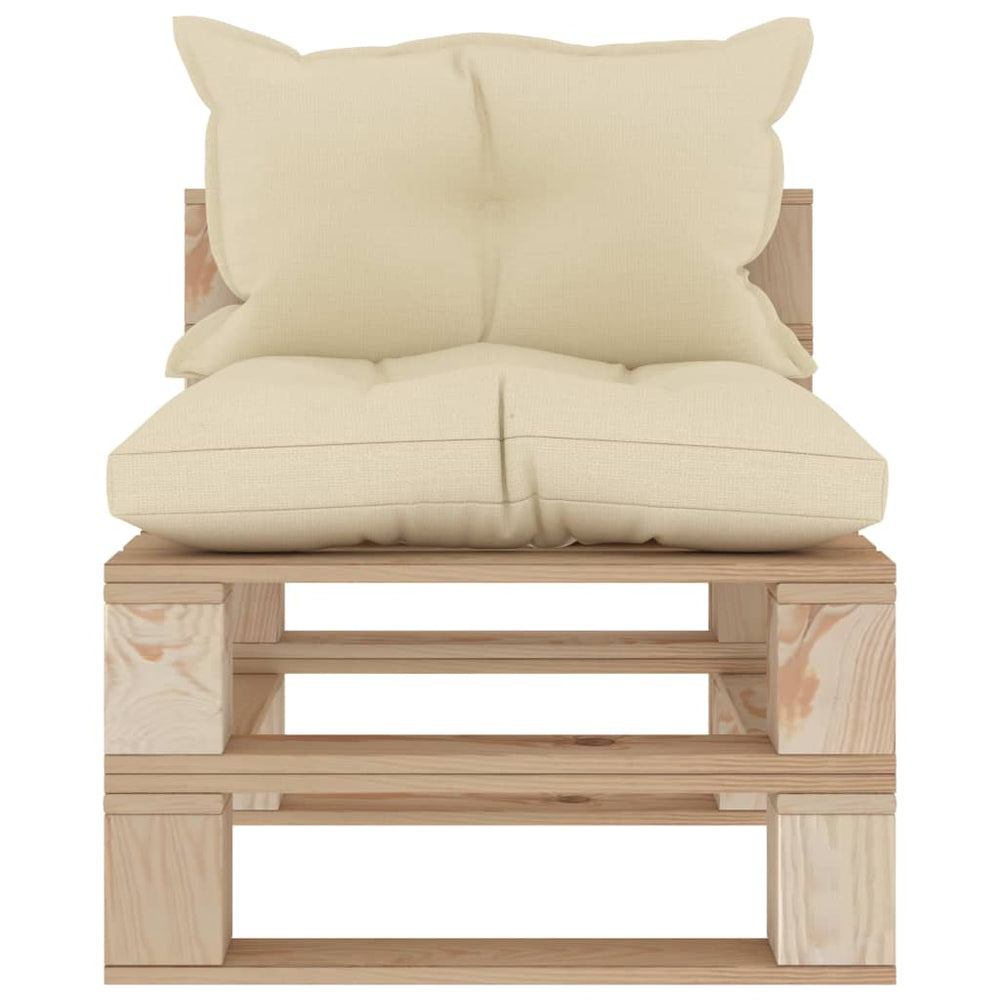 Garten-Paletten-Mittelsofa mit Kissen in Creme Holz