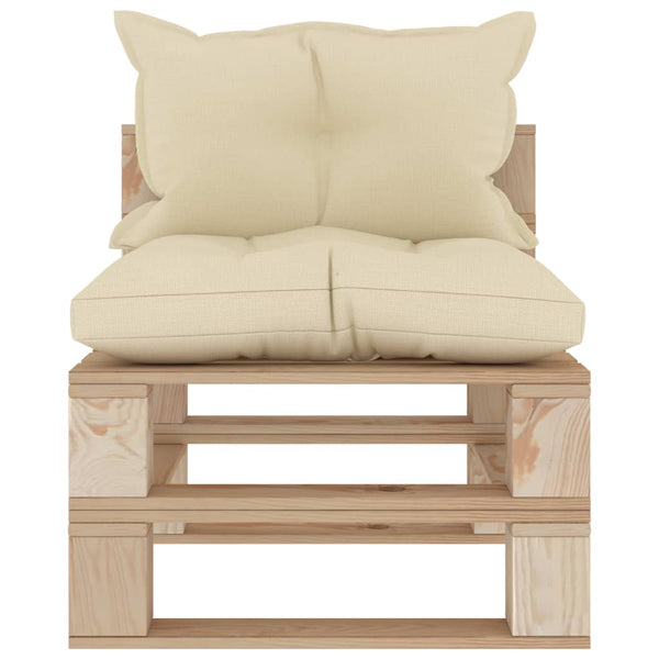Garten-Paletten-Mittelsofa mit Kissen in Creme Holz