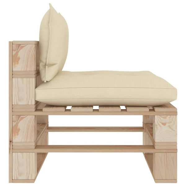 Garten-Paletten-Mittelsofa mit Kissen in Creme Holz