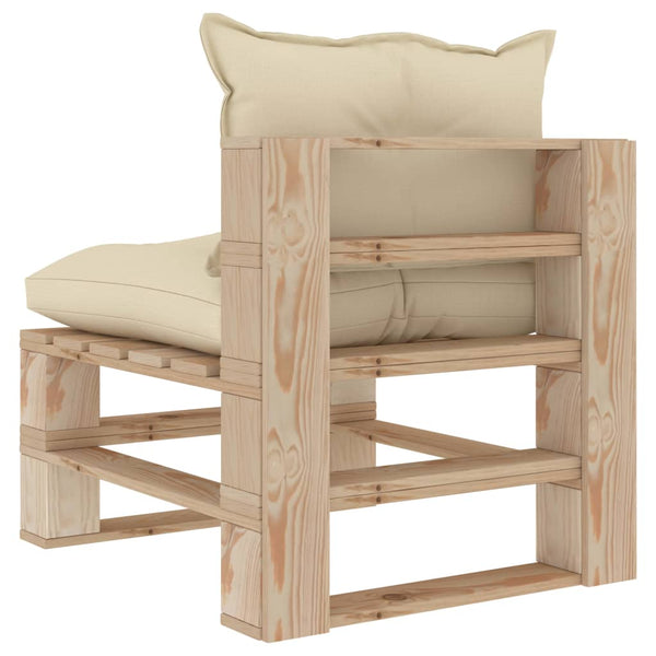 Garten-Paletten-Mittelsofa mit Kissen in Creme Holz