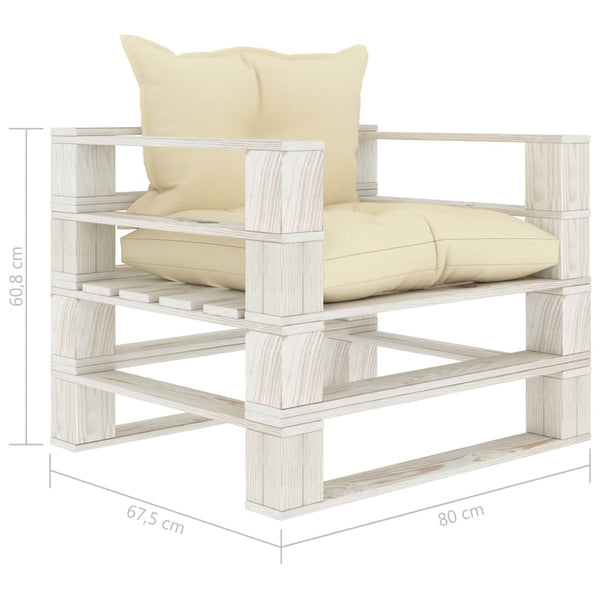 Garten-Palettensofa mit Kissen in Creme Holz