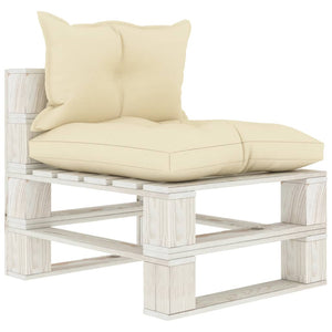 Garten-Paletten-Mittelsofa mit Kissen in Creme Holz
