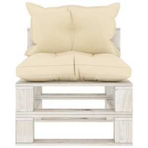 Garten-Paletten-Mittelsofa mit Kissen in Creme Holz