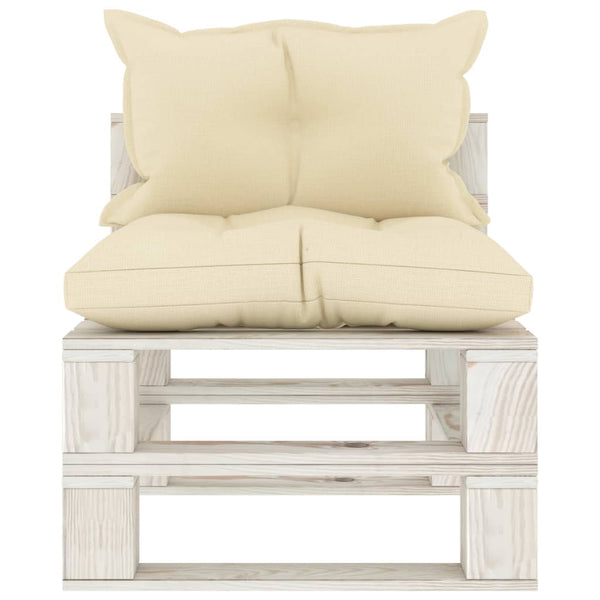 Garten-Paletten-Mittelsofa mit Kissen in Creme Holz