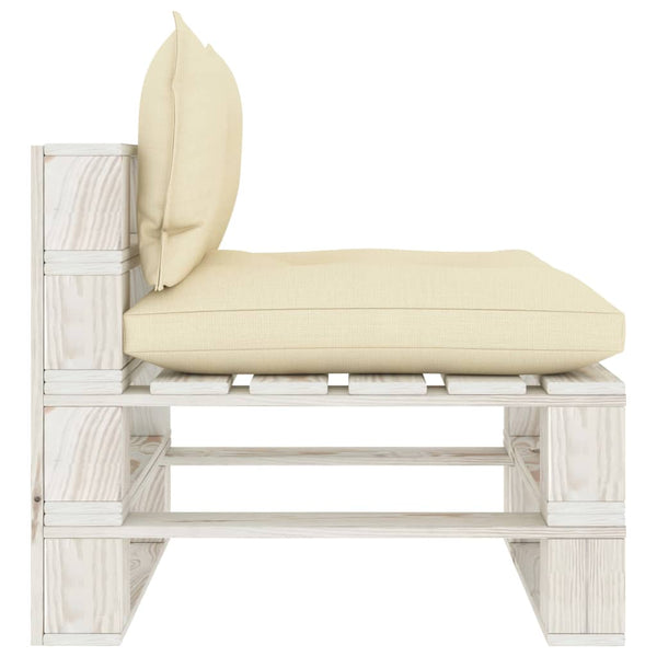 Garten-Paletten-Mittelsofa mit Kissen in Creme Holz