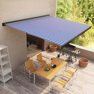 Motorisierte Kassetten-Markise 350x250 cm Blau und Weiß