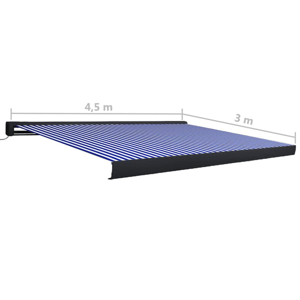 Kassettenmarkise mit Motor 450x300 cm Blau und Weiß