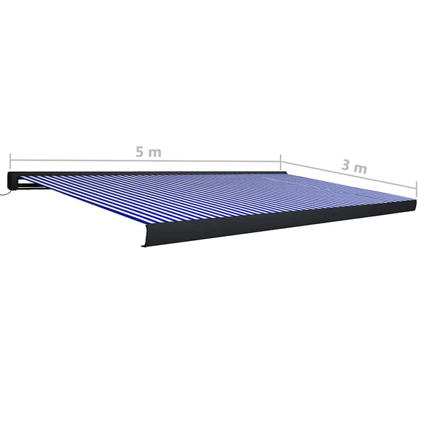 Kassettenmarkise mit Motor 500x300 cm Blau und Weiß
