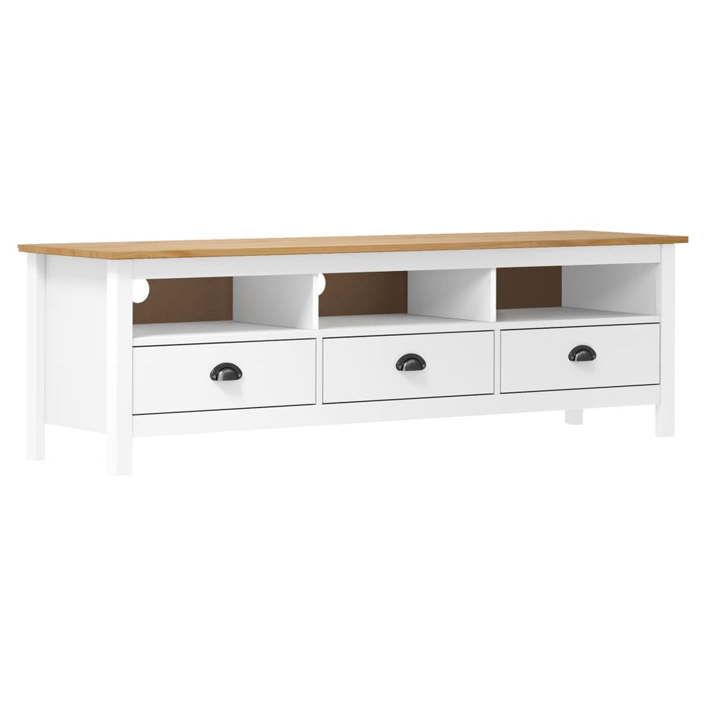 vidaXL Meuble TV Hill blanc 158x40x47 cm pin massif