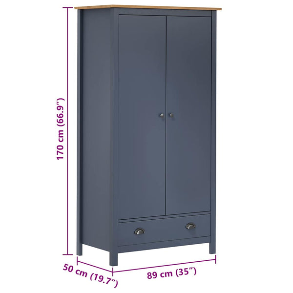 Kleiderschrank mit 2 Türen Hill Grau 89x50x170 cm Kiefernholz