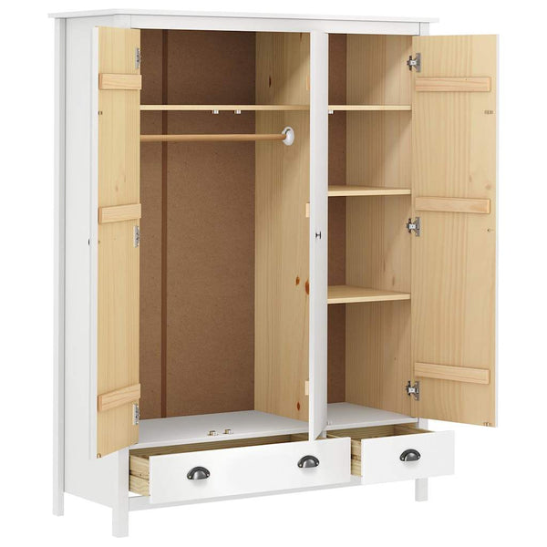 Kleiderschrank mit 3 Türen Hill Weiß 127x50x170 cm Kiefernholz