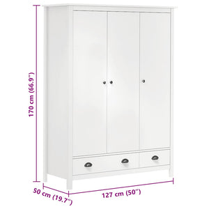 Kleiderschrank mit 3 Türen Hill Weiß 127x50x170 cm Kiefernholz